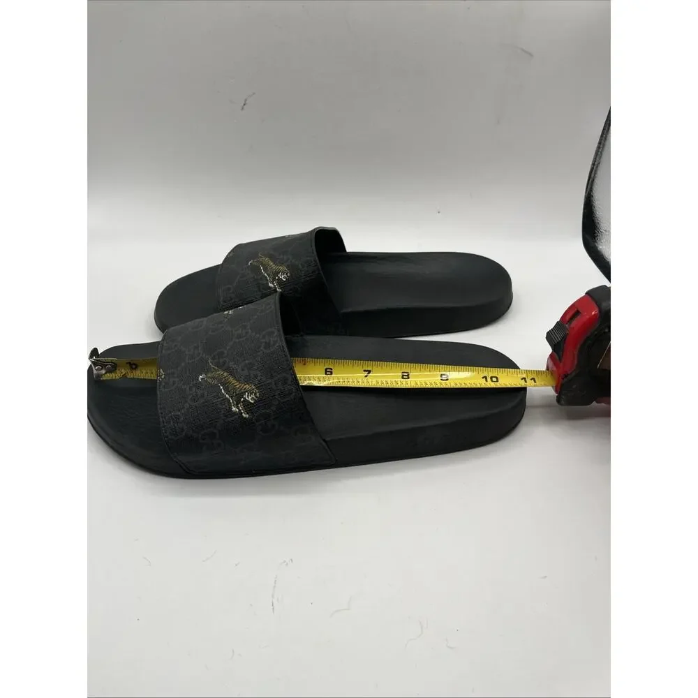 Gucci GG Supreme Slides Tiger Black Gold 407345 Men’s Sz US 10 USED AS IS
